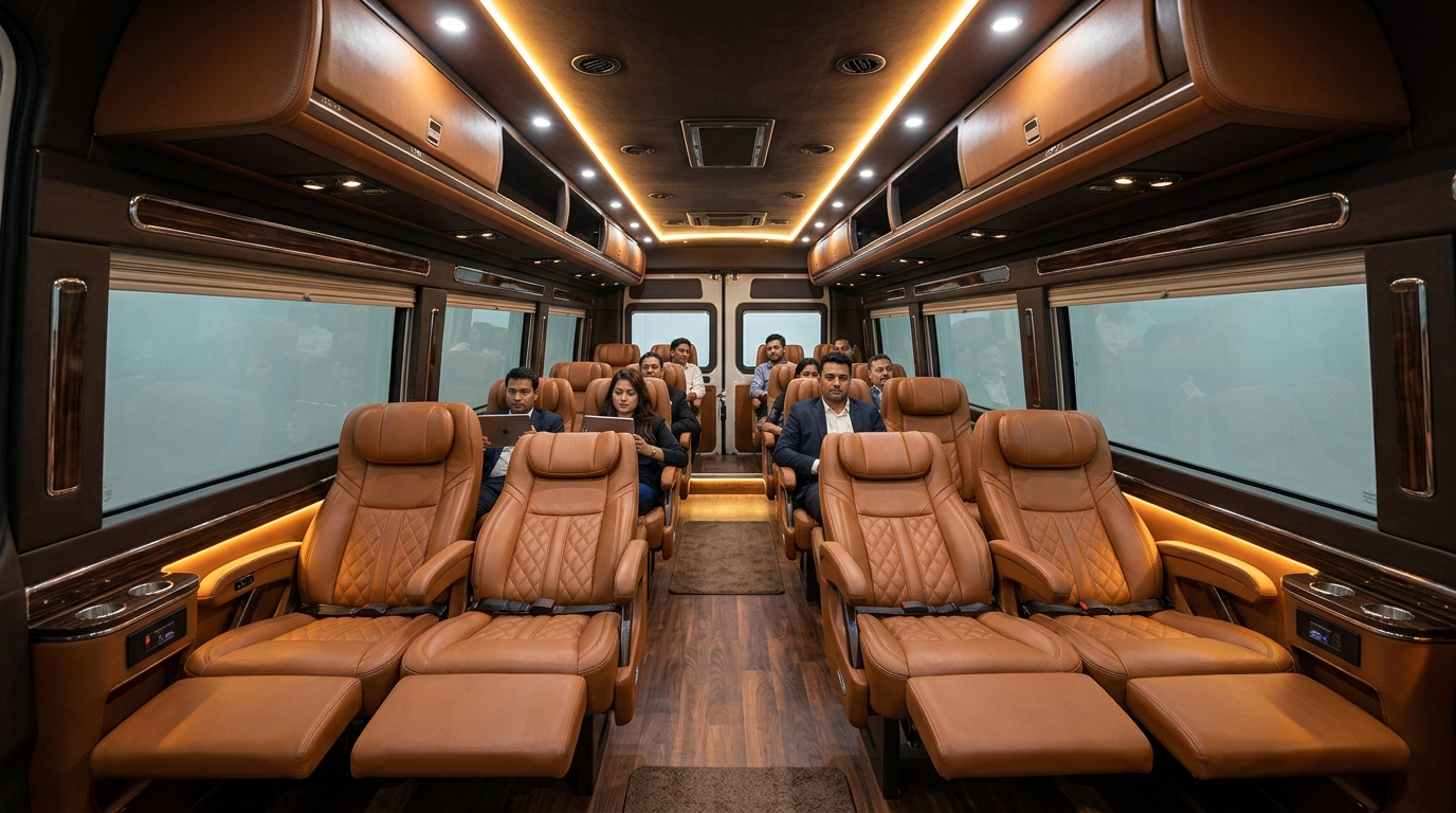 17 Seater VIP Maharaja Tempo Traveller Interior - 2x1 Recline Seats